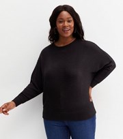 New Look Curves Black Ribbed Knit Long Sleeve Batwing Top